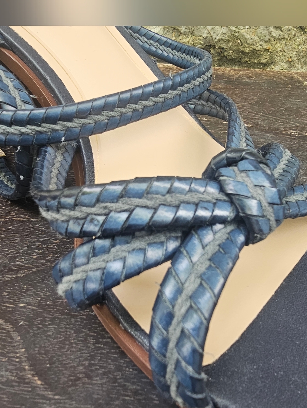 Women's Size 12 M Braided Navy Blue Strap Block Heel Sandals Navy Giani Bernini - Picture 4 of 11